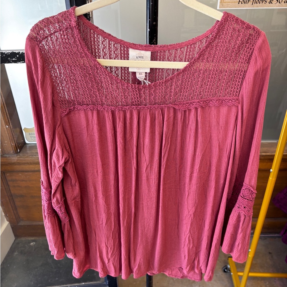 Knox Rose Pink Smocked 3/4 Sleeve Blouse